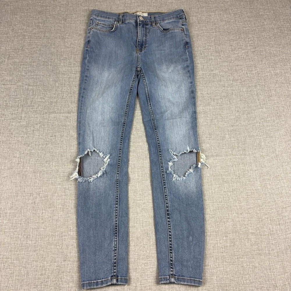 Free People Jeans Womens 28 Blue Medium Wash Skinny Distressed Stretch Denim
